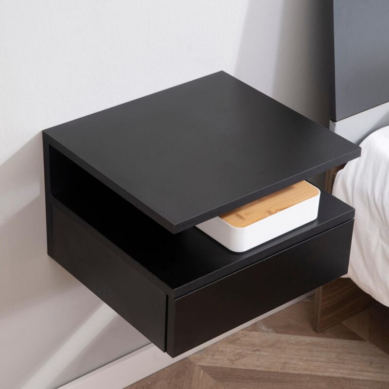 foto del prodotto set 2 comodini sospesi 35x32x22,5 cm design moderno nero
