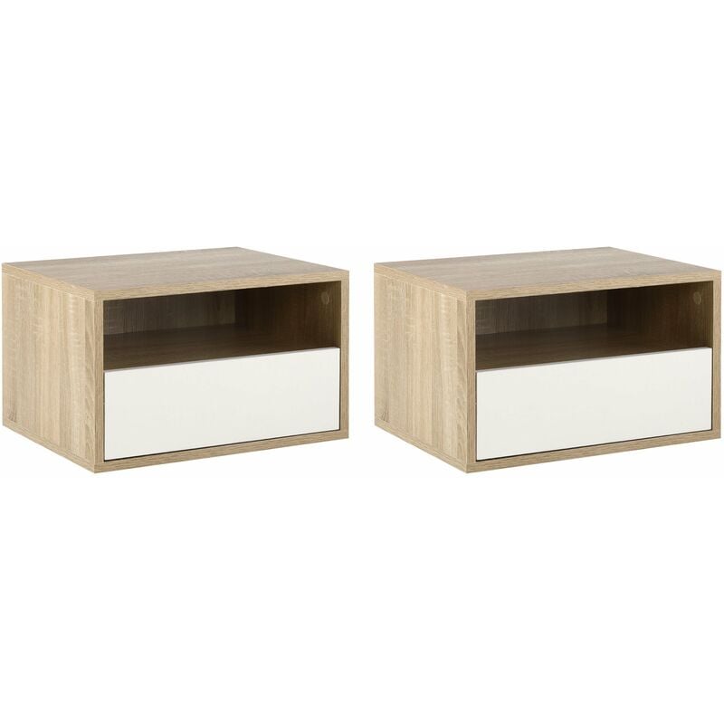 foto del prodotto set 2 comodini sospesi 45x35x27,5 cm con cassetto e ripiano bianco