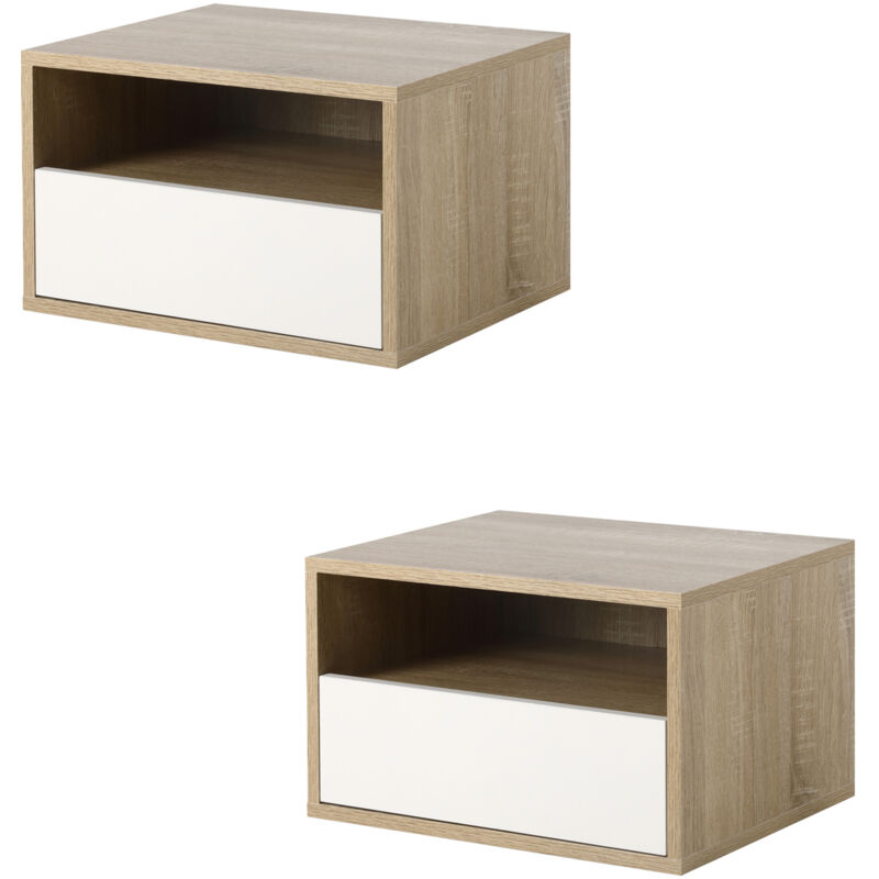 foto del prodotto set 2 comodini sospesi con cassetto e ripiano aperto 45x35x27.5cm homcom