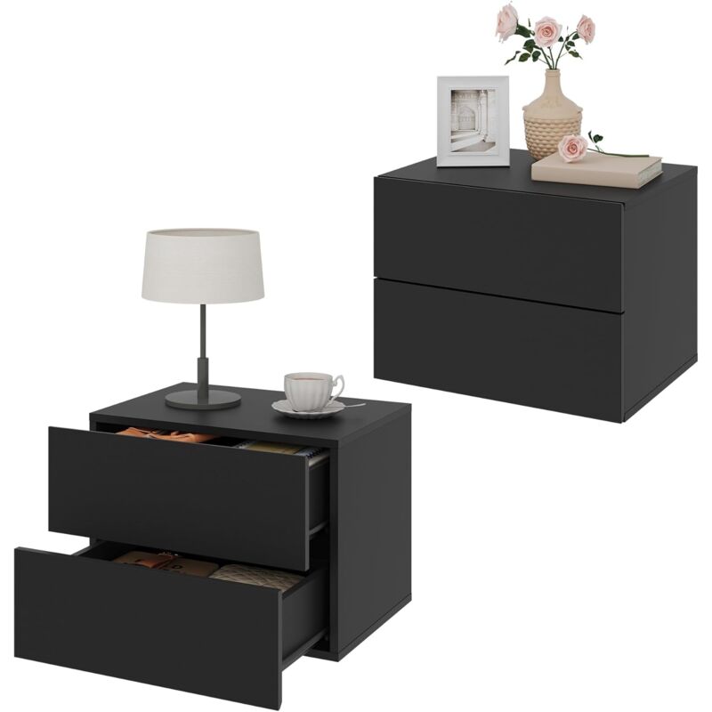 immagine 0 del prodotto set 2 comodini sospesi design moderno 40x30x30cm nero woltu