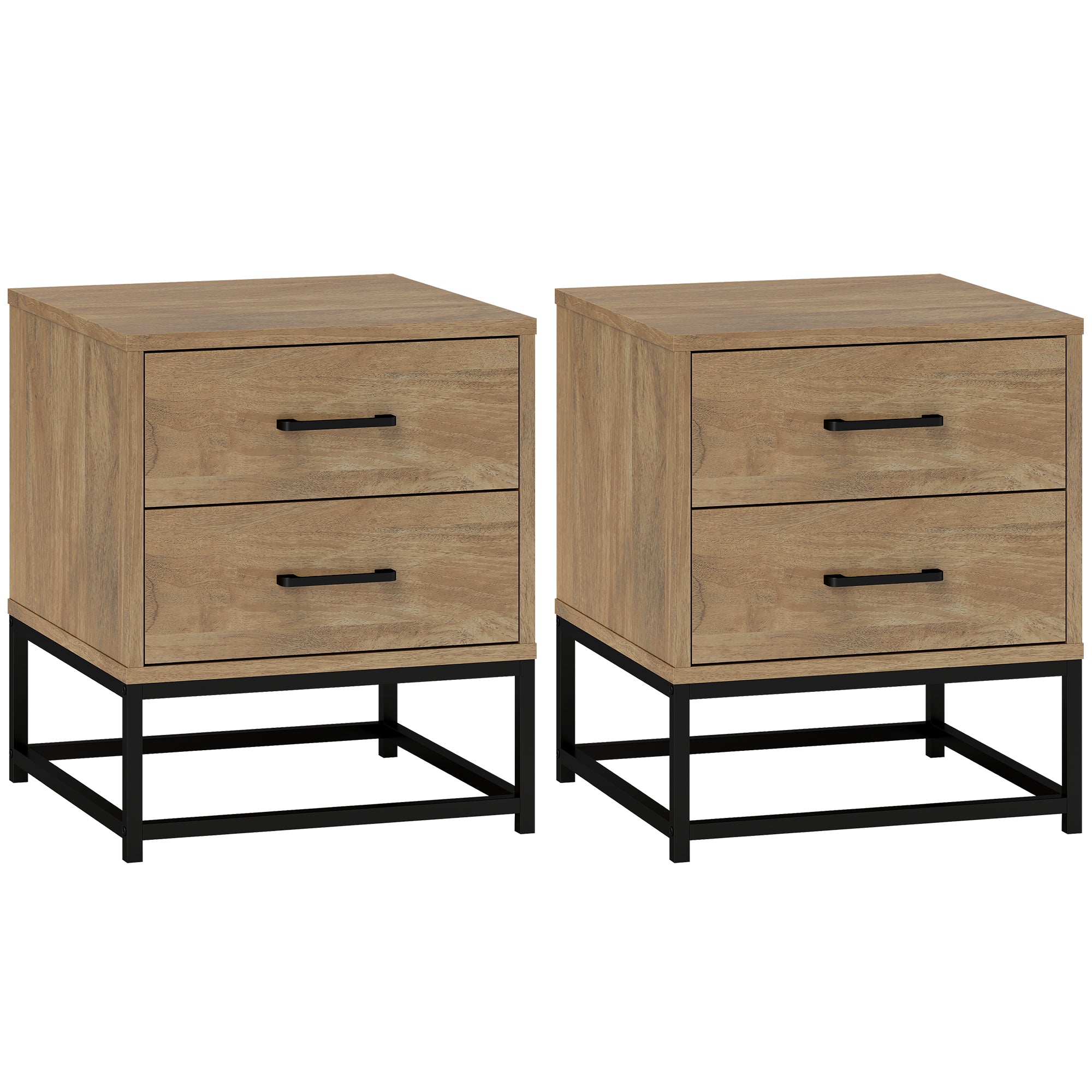 foto del prodotto set 2 comodini stile industriale 40x39,5x48 cm in legno e acciaio
