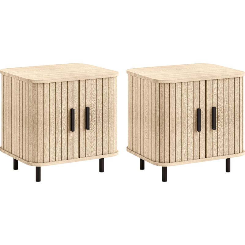 foto del prodotto set 2 comodini stile nordico 48x40x48 cm in legno canettato rovere e nero