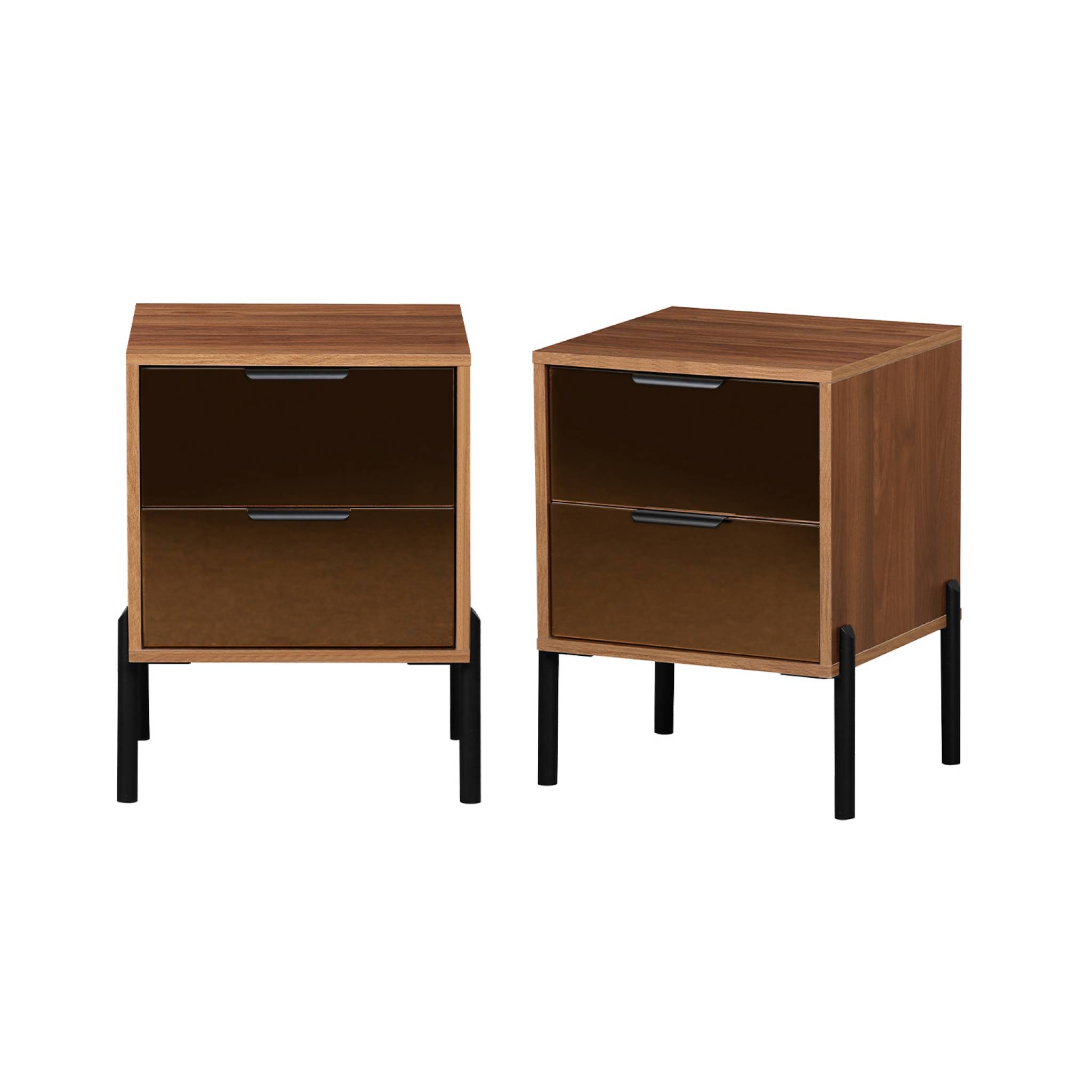 foto del prodotto set 2 comodini vintage a 2 cassetti con effetto legno, noce