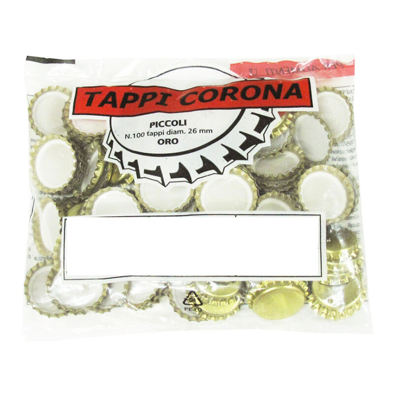 foto del prodotto set 2 confezione da 100 tappi con corona in colore oro oro
