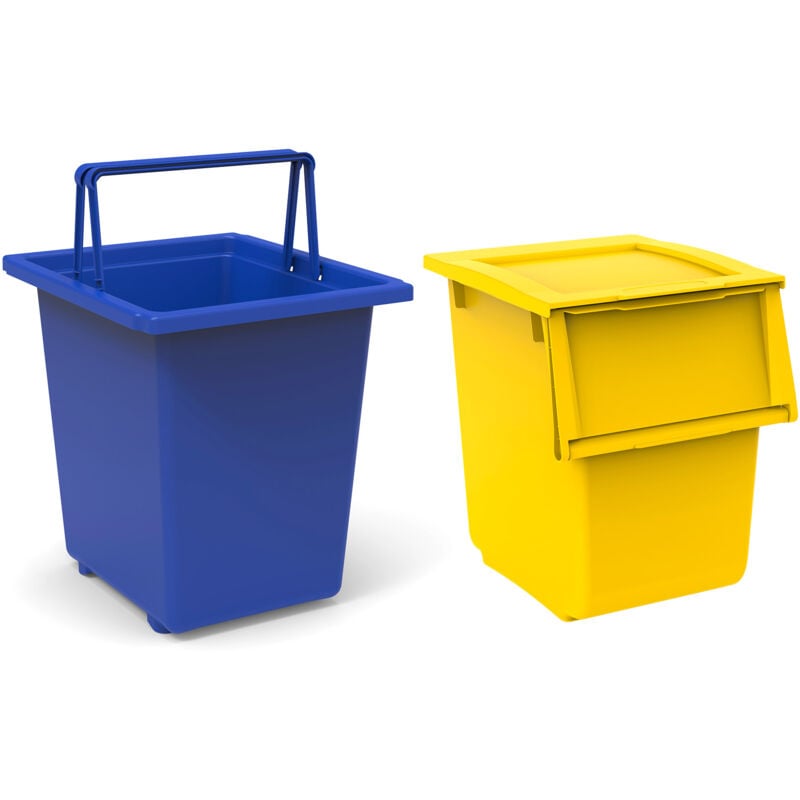 foto del prodotto set 2 contenitori per raccolta differenziata 25l 30l per armadi in polipropilene ecobin giallo e blu
