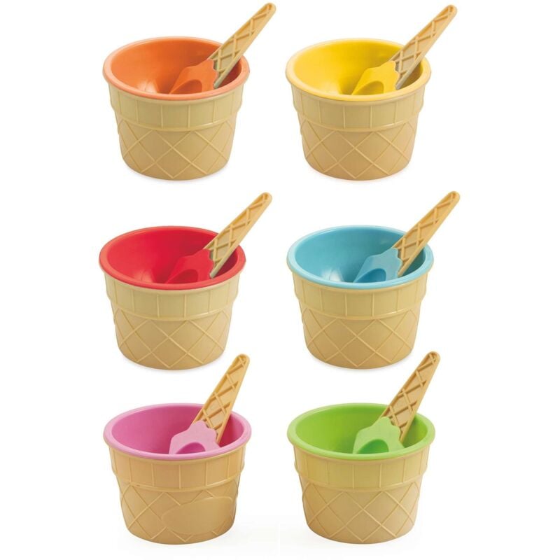 foto del prodotto set 2 coppette gelato con cucchiaino 3 colori assortiti