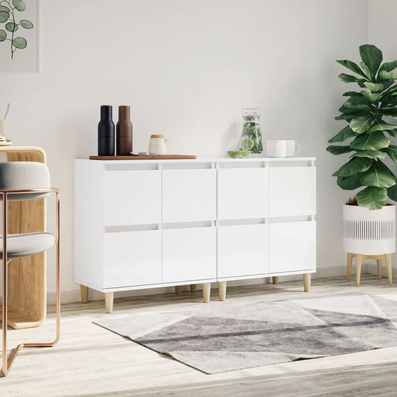 foto del prodotto set 2 credenze basse,tavolo,armadietti,mobili da cucina bianco lucido 60x35x70 cm in legno multistrato by70664