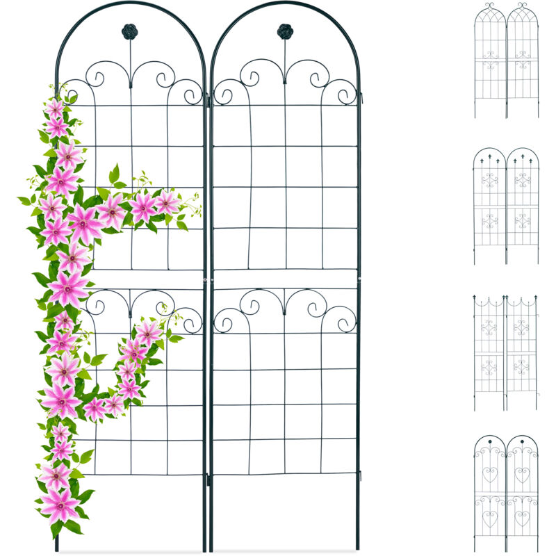 foto del prodotto set 2 grigliati da giardino per rampicanti, in metallo 180x50cm design arco e cuore, ad incastro, verde scuro relaxdays