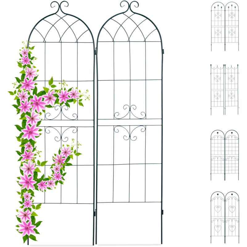 foto del prodotto set 2 grigliati giardino per rampicanti, in metallo 180x50cm design a forma di arco, ad incastro, verde scuro relaxdays