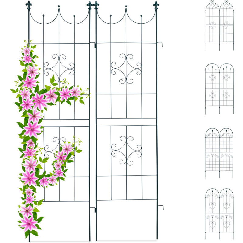 foto del prodotto set 2 grigliati per rampicanti, in metallo 180x50cm design con motivi decorativi, ad incastro, verde scuro relaxdays