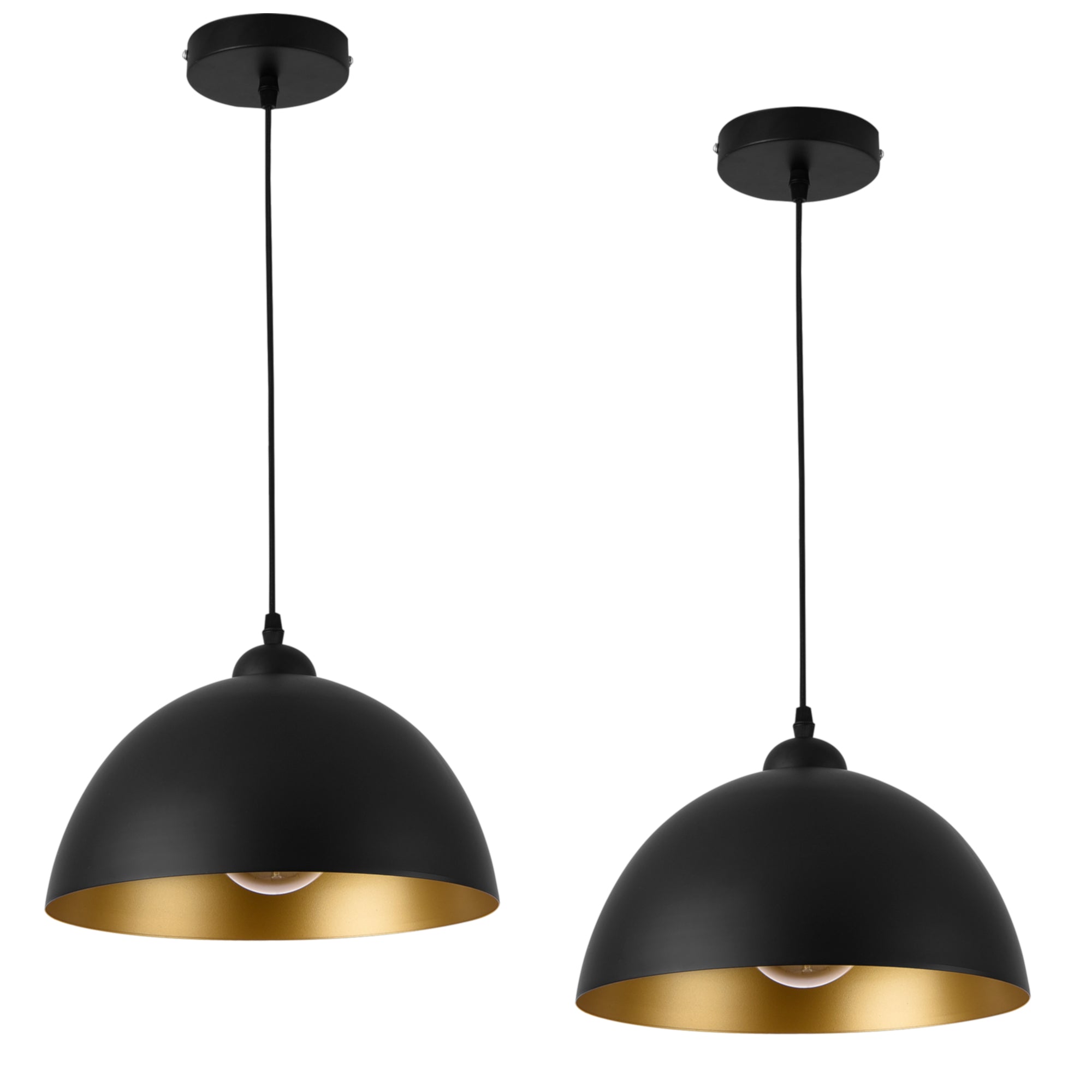 foto del prodotto set 2 lampade a sospensione illuminazione per interni altezza regolabile in metallo diametro 30 cm oro nero 03 0005761
