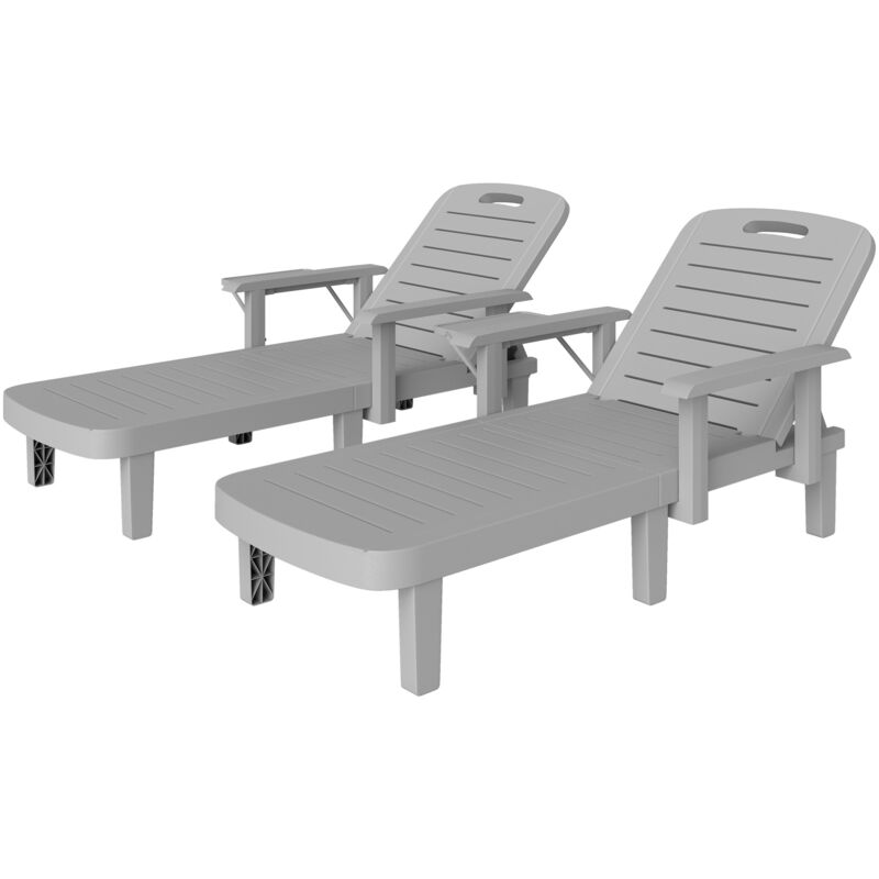 foto del prodotto set 2 lettini da giardino regolabili con tavolino e braccioli grigio outsunny