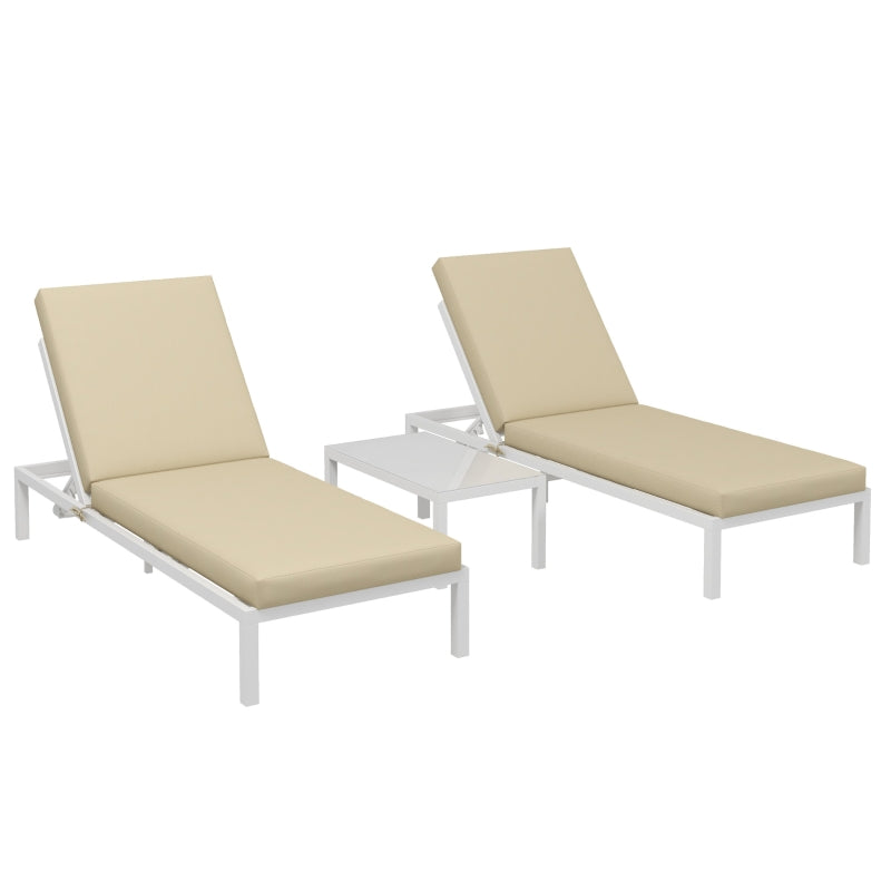 foto del prodotto set 2 lettini prendisole da giardino e tavolino in vetro beige