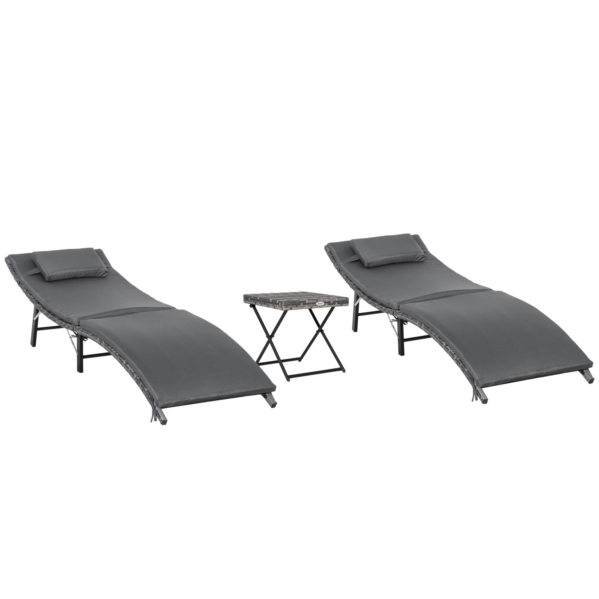 foto del prodotto set 2 lettini prendisole e tavolino pieghevoli in rattan grigio