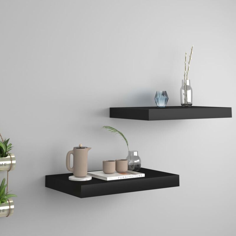 foto del prodotto set 2 mensole 40x23 cm a sospensione in legno disponibile in vari colori colore nero
