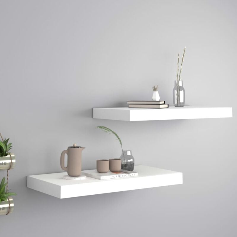 foto del prodotto set 2 mensole 50x23 cm a sospensione in legno disponibile in vari colori colore bianco
