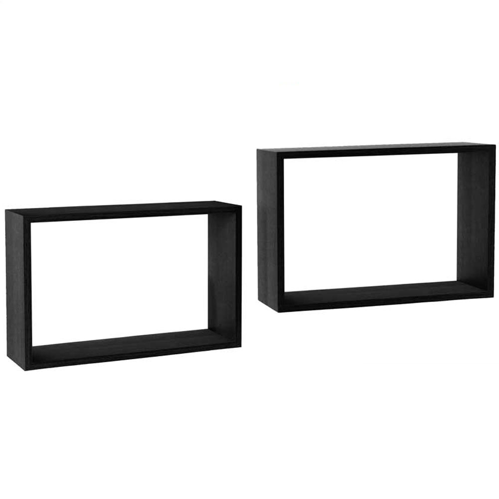 foto del prodotto set 2 mensole a muro moduli da parete pensili rettangolari in legno nero 40 cm