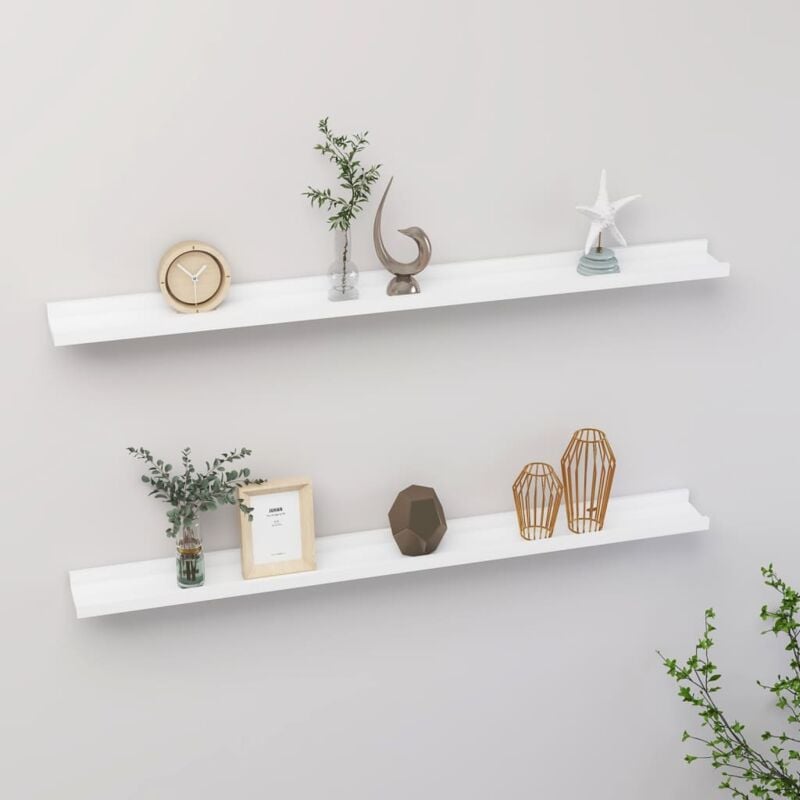 foto del prodotto set 2 mensole a sospensione in legno bianche eleganti disponibili varie misure dimensioni 100 x 9 x 3 cm