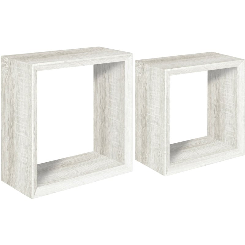 foto del prodotto set 2 mensole cubo da parete quadrato in fibra di legno ginevra rovere sbiancato