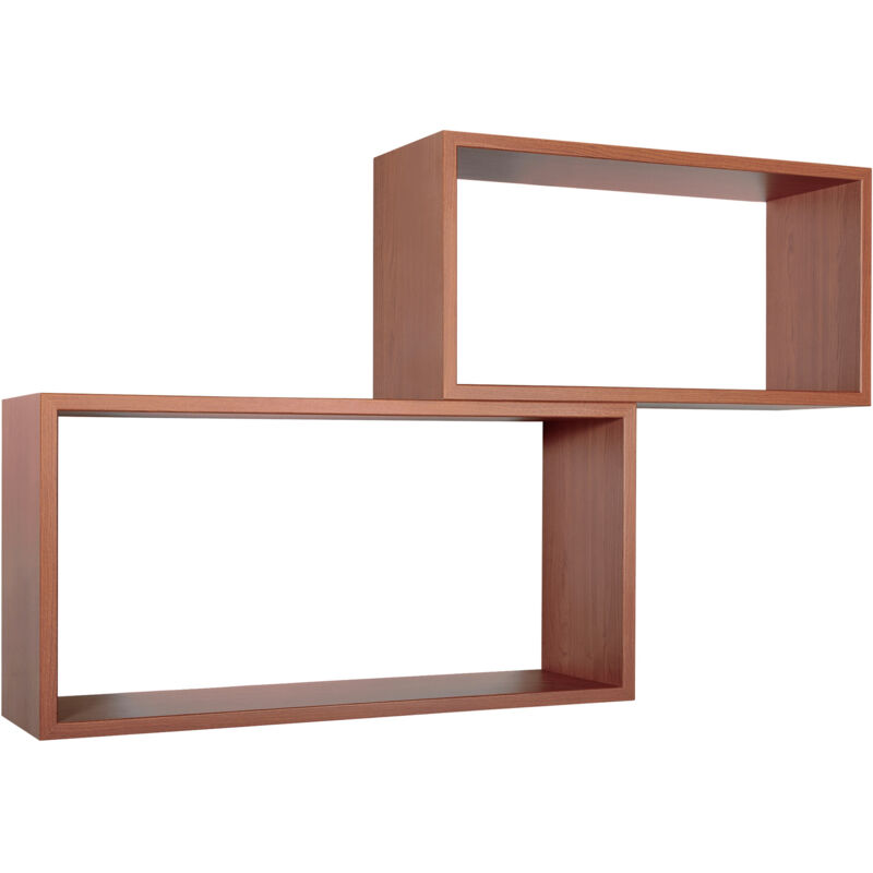 foto del prodotto set 2 mensole cubo da parete rettangolare in fibra di legno bislungo ciliegio