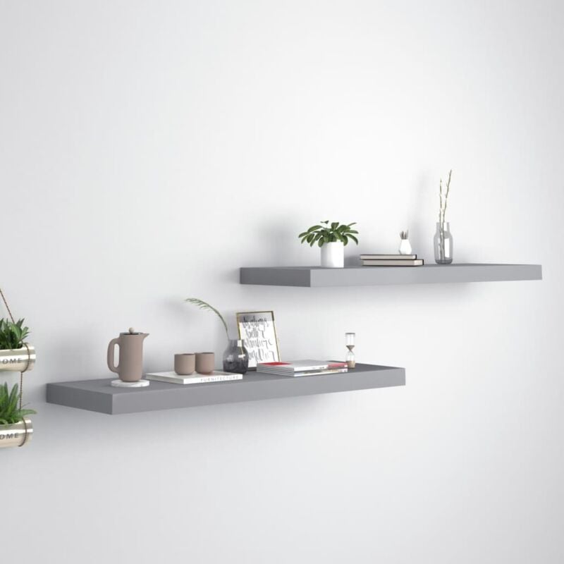 foto del prodotto set 2 mensole da parete 80x23 5cm disponibili in vari colori design moderno colore grigio
