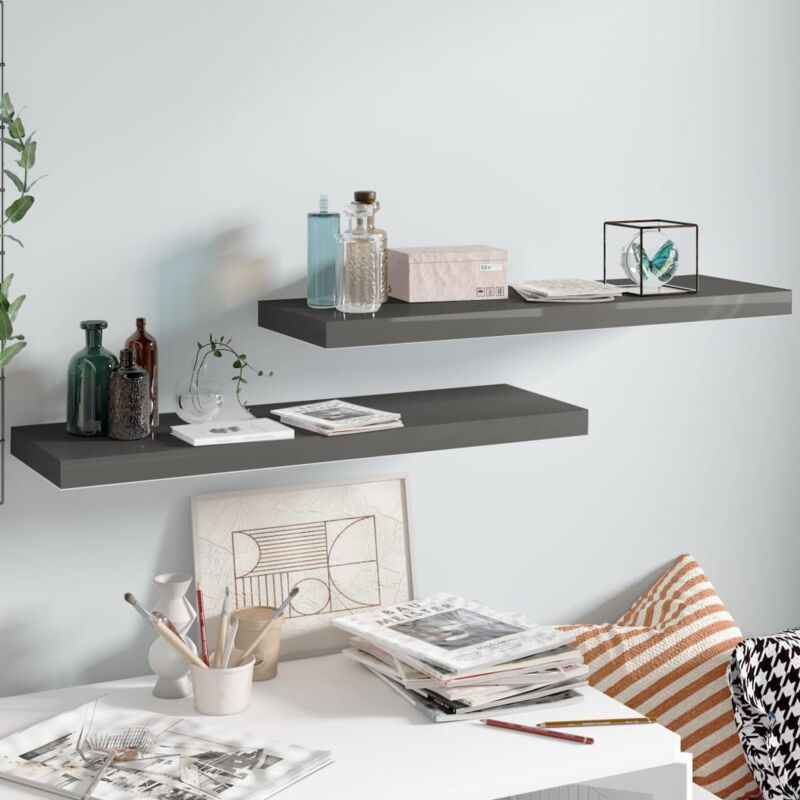 foto del prodotto set 2 mensole da parete 80x23 5cm disponibili in vari colori design moderno colore grigio lucido