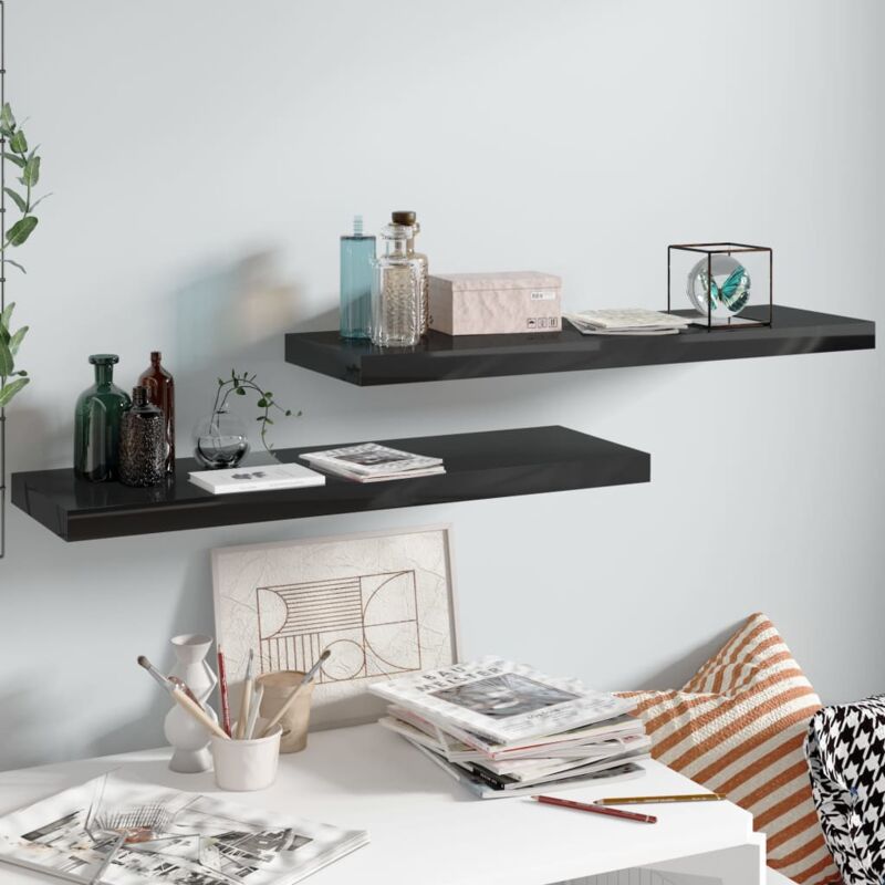 foto del prodotto set 2 mensole da parete 80x23 5cm disponibili in vari colori design moderno colore nero lucido