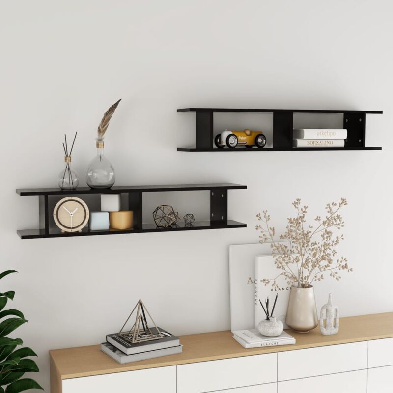 foto del prodotto set 2 mensole moderne da parete con 2 scomparti interni 105x18x20cm vari colori colore nero