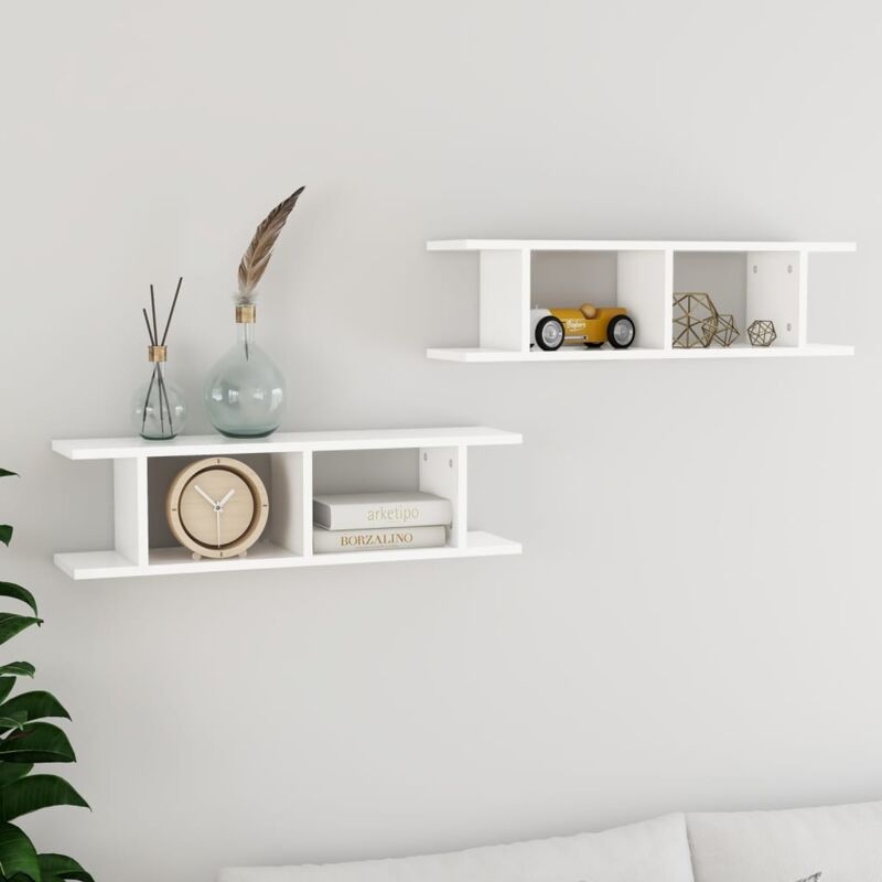 foto del prodotto set 2 mensole moderne da parete con 2 scomparti interni 78x18x20cm vari colori colore bianco