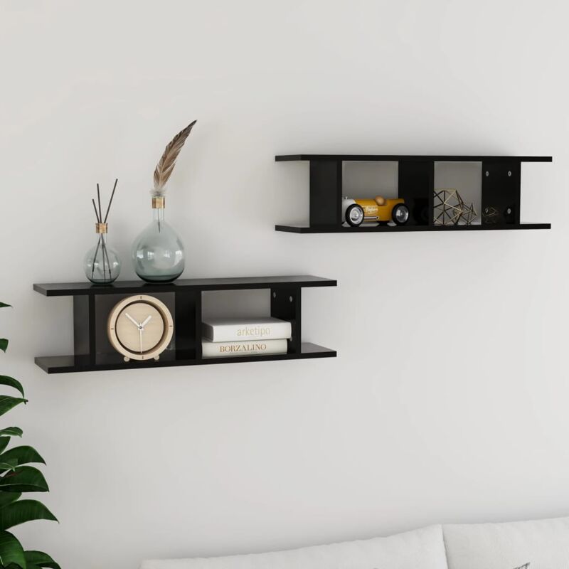 foto del prodotto set 2 mensole moderne da parete con 2 scomparti interni 78x18x20cm vari colori colore nero
