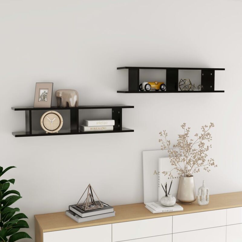 foto del prodotto set 2 mensole moderne da parete con 2 scomparti interni 90x18x20cm vari colori colore nero