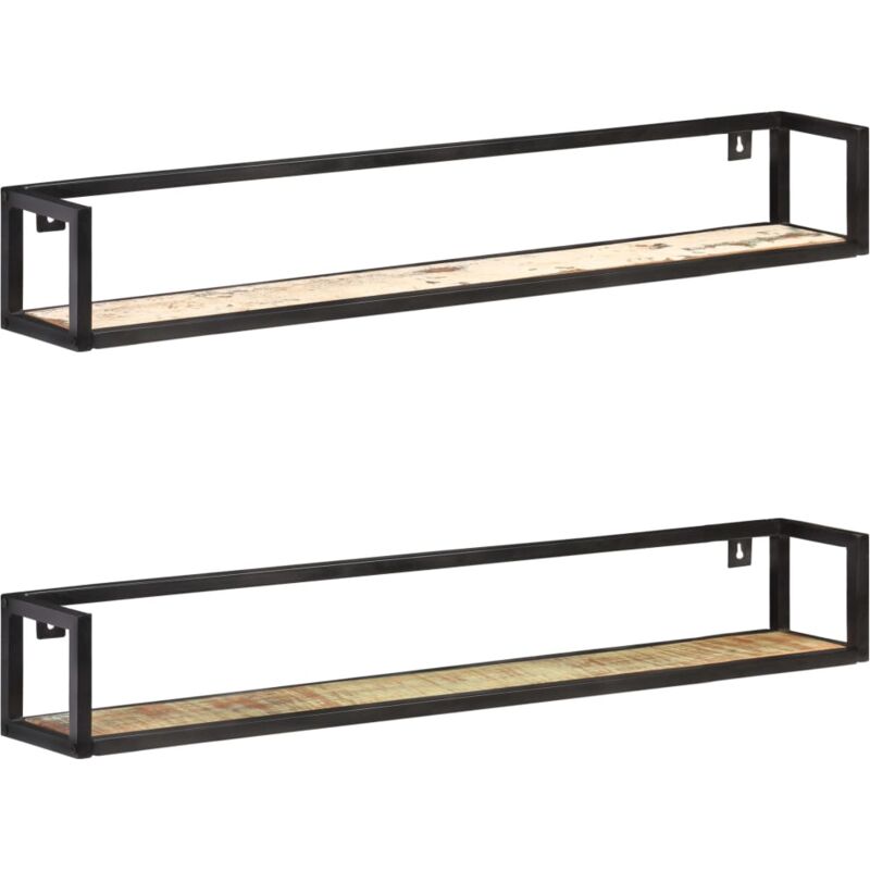 foto del prodotto set 2 mensole rustiche con piano in legno multicolore disponibili varie misure colore nero