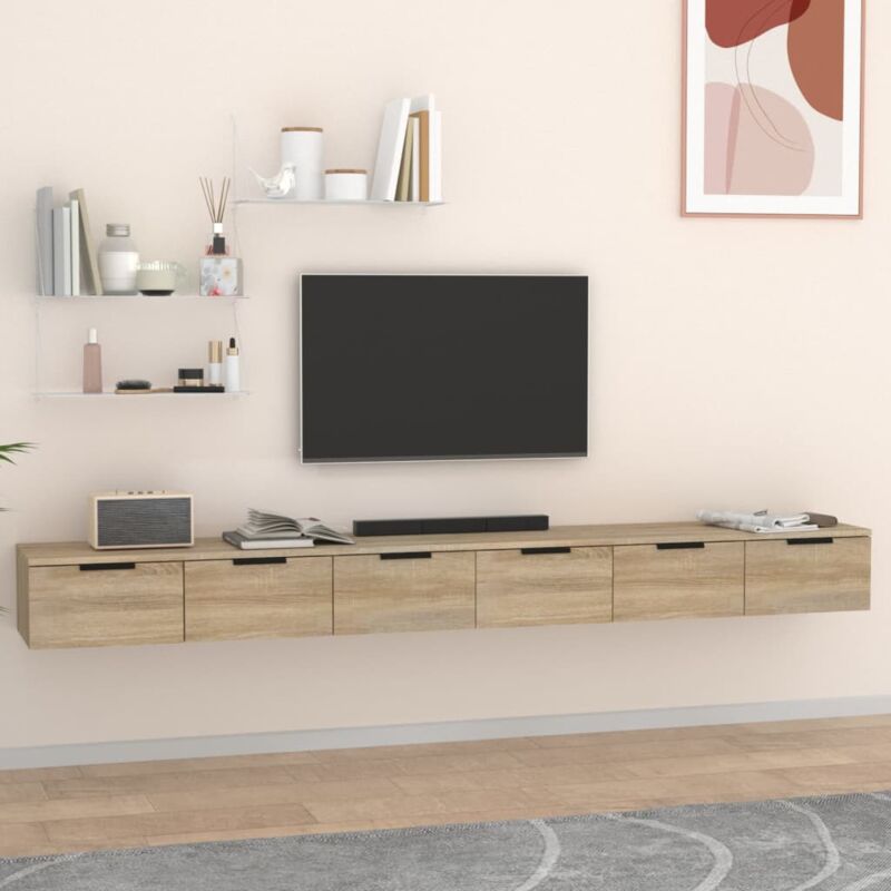 foto del prodotto set 2 mobili da tv a muro dotati di 6 cassetti design moderno vari colori colore rovere