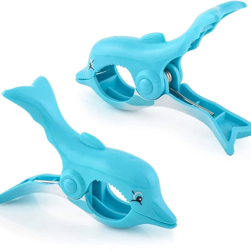foto del prodotto set 2 mollette antivento, animali in plastica per fissaggio telo mare flip flop
