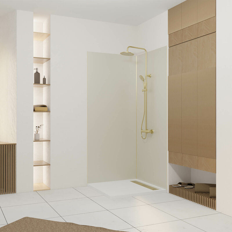 foto del prodotto set 2 pannelli da parete alluminio avorio 90x210cm profili finitura e angolare oro spazzolato