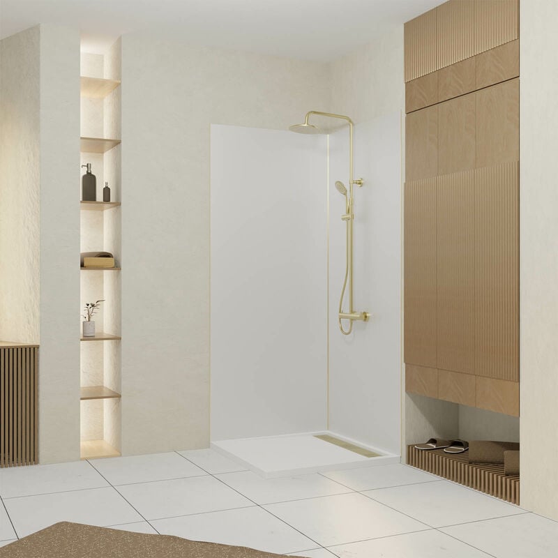 foto del prodotto set 2 pannelli da parete alluminio bianco 90x210cm profili finitura e angolare oro spazzolato