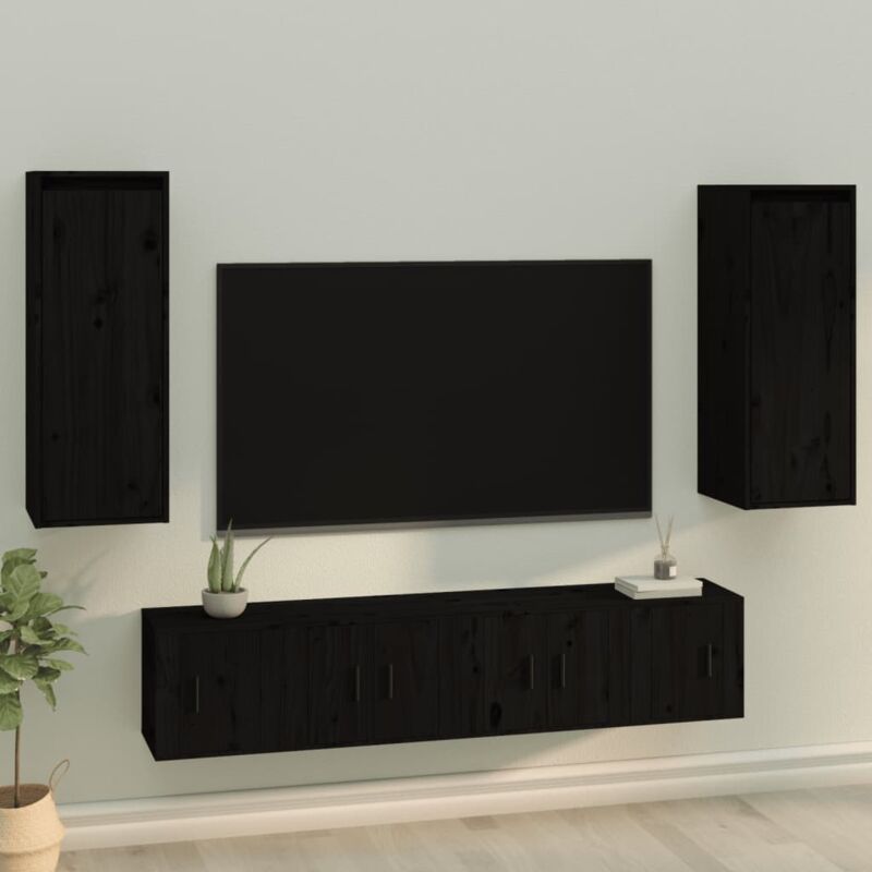 foto del prodotto set 2 pensili con anta da parete per salotto 30x30x80cm in legno vari colori colore nero