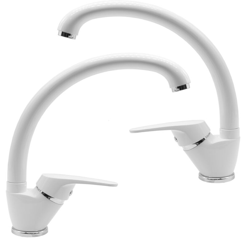 foto del prodotto set 2 pezzi miscelatore ottone bianco lavello cucina oslo erogazione orientabile