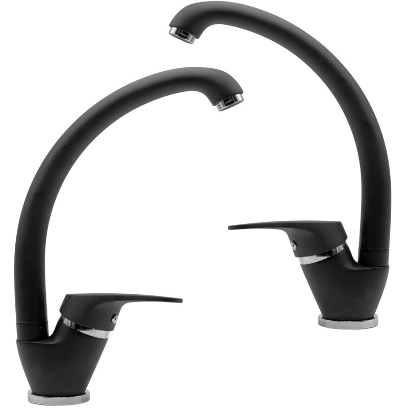 foto del prodotto set 2 pezzi miscelatore ottone nero lavello cucina oslo erogazione orientabile