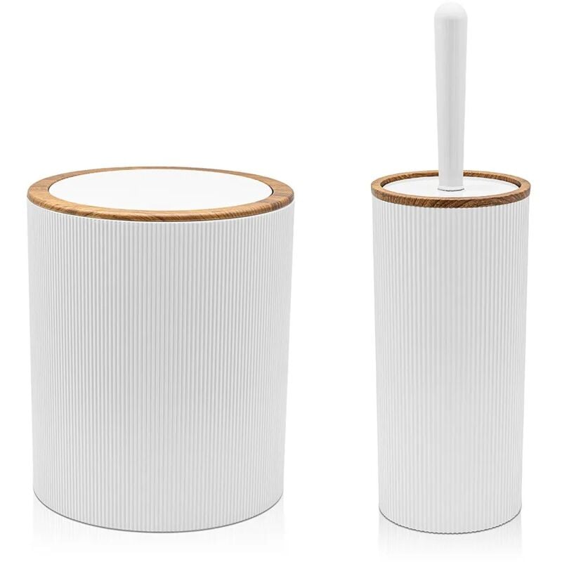 foto del prodotto set 2 pezzi porta scopino e pattumiera 5lt bianco dettagli effetto legno blob