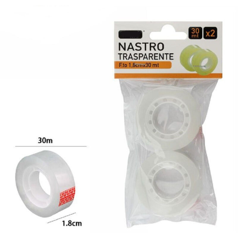 foto del prodotto set 2 pezzi rotolo nastro adesivo trasparente piccolo 1,8 cm x 30 metri 69807 trade shop traesio