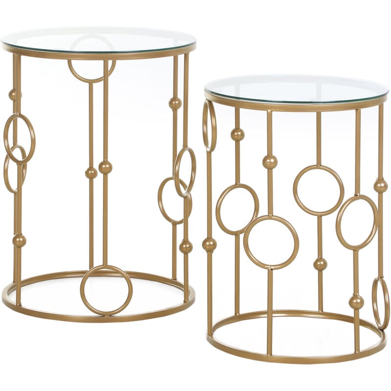 foto del prodotto set 2 pezzi tavolini da caff design elegante, metallo e vetro temperato homcom