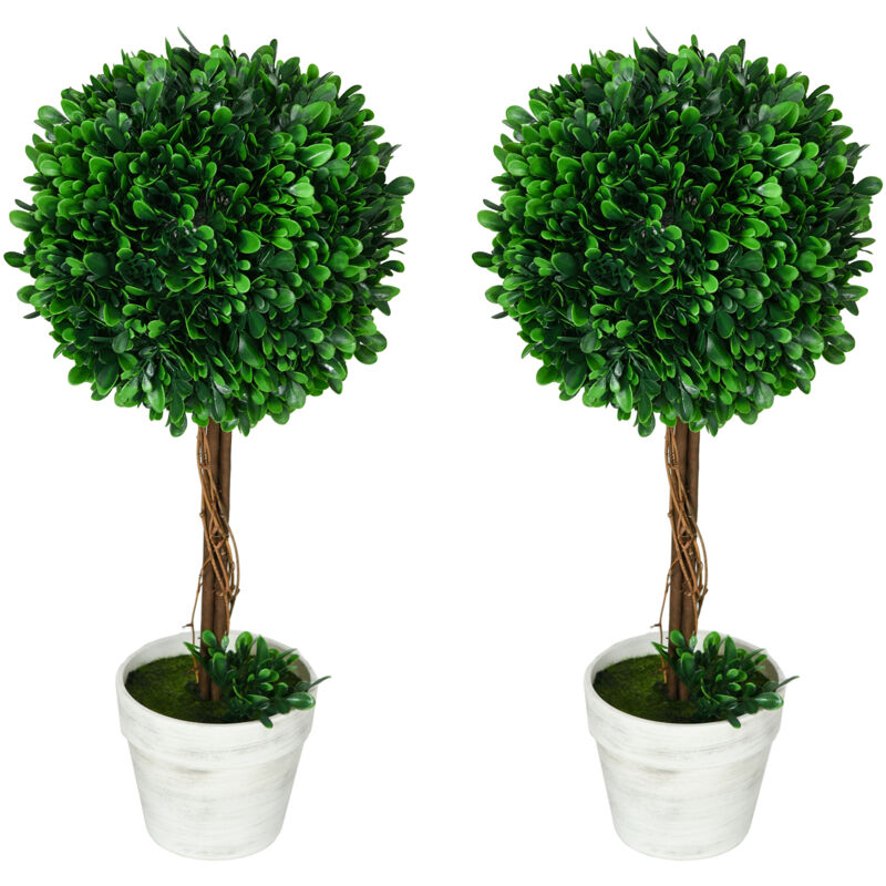 foto del prodotto set 2 piante artificiali alberi di bosso con vaso incluso 28x60cm - homcom