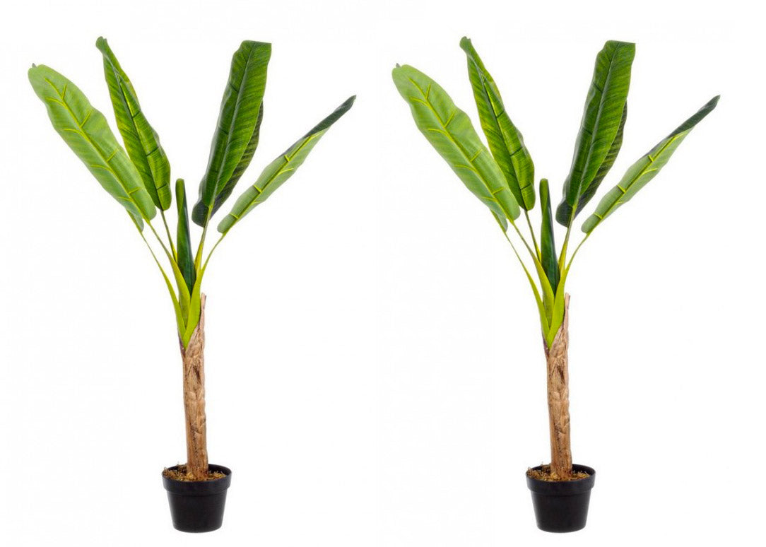 foto del prodotto set 2 piante artificiali di banano 95x113 cm in plastica con vasi verde