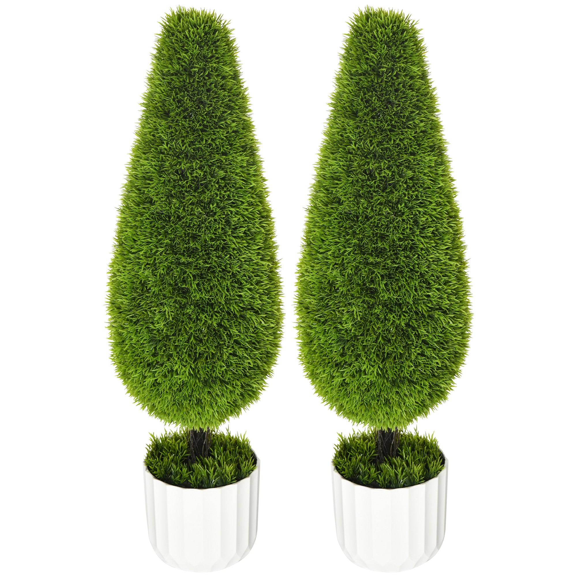 foto del prodotto set 2 piante cipresso artificiali h90 cm con vaso 12x16 cm verde e bianco