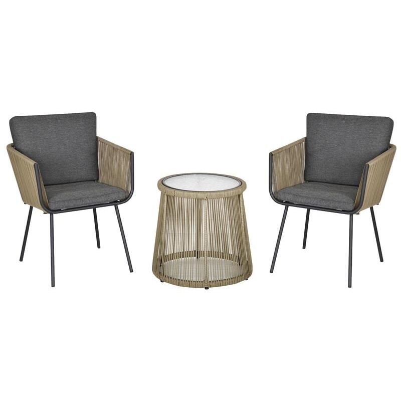 foto del prodotto set 2 poltroncine con tavolino da esterno in pe rattan cachi e grigio