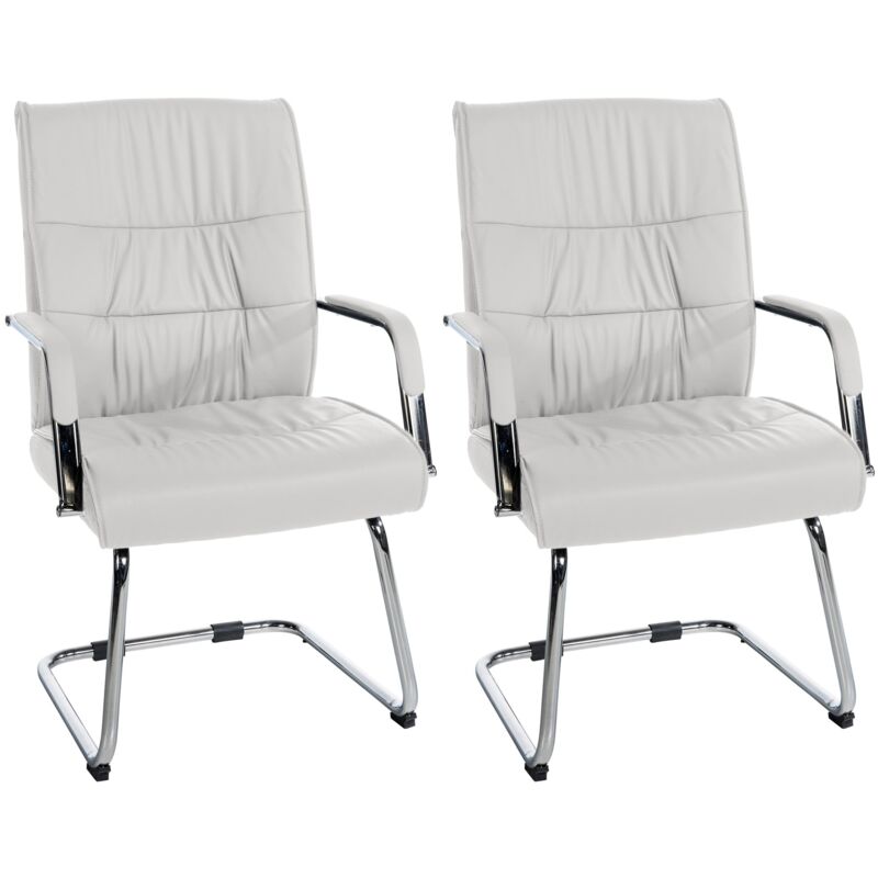 foto del prodotto set 2 poltroncine ufficio sedie visitatore con braccioli comoda imbottitura in pvc bianco e metallo cromato 100001892