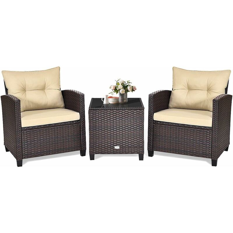 foto del prodotto set 2 poltrone con tavolino in rattan da giardino, set di mobili 3 pezzi da esterno e interno, per giardino patio terrazza, marrone