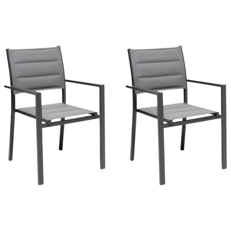 foto del prodotto set 2 poltrone da esterno alamos in alluminio verniciato antracite, impilabile, 57 x 58 x h 86 cm, seduta in textilene gloupie