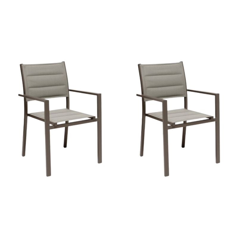 foto del prodotto set 2 poltrone da esterno alamos in alluminio verniciato marrone, impilabile, l 57 x p 58 x h 86 cm, seduta in textilene gloupie
